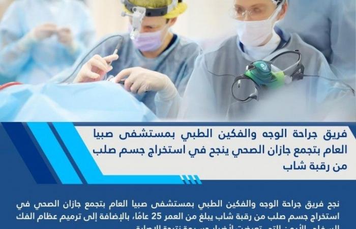 فريق جراحة الوجه والفكين الطبي ينجح في استخراج جسم صلب من رقبة شاب