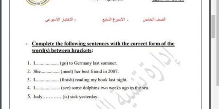 مراجعات نهائية.. أسئلة تقييم الاسبوع السابع في اللغة الإنجليزية الصف الخامس الابتدائي