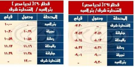 السكة الحديد تعلن مواعيد  القطارات على خط القنطرة شرق / بئر العبد.. أعرف التفاصيل (صور)