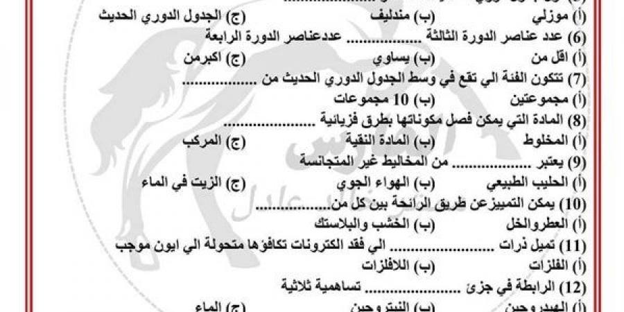 مراجعات نهائية.. 100 سؤال وإجابتها في العلوم لـ الصف الأول الإعدادي