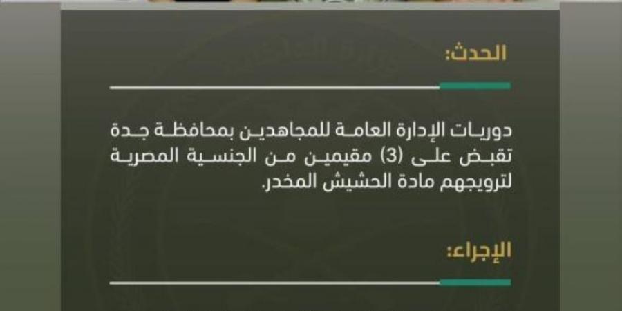 "دوريات المجاهدين" بجدة تقبض على 3 مقيمين لترويجهم الحشيش المخدر